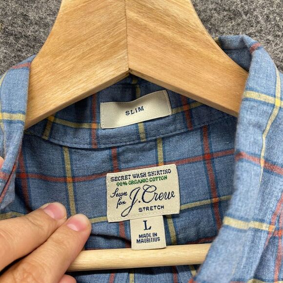J. Crew Shirt Men L Large Blue Plaid Button Up Collared Stretch Long Sleeve - Picture 5 of 8